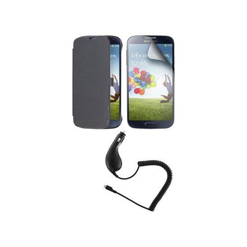 Pack Energie Samsung Galaxy S4 - Etui Folio Noir + Film + Chargeur Allume Cigare