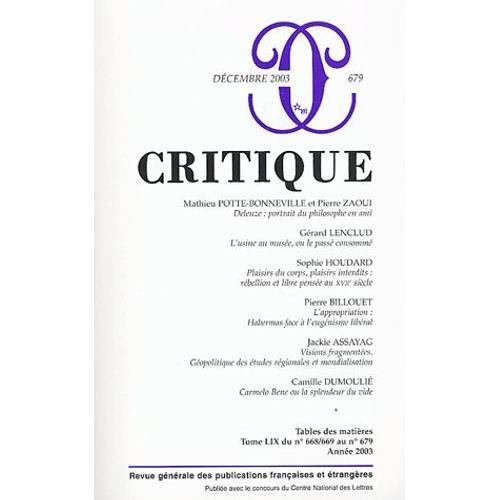 Critique N° 679 Décembre 2003