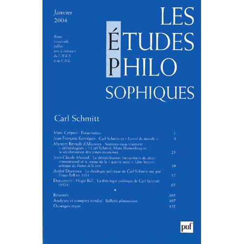 Les Études Philosophiques N° 1, Janvier 2004 - Carl Schmitt