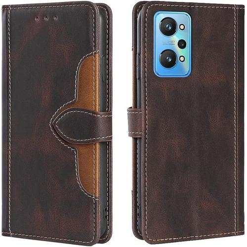 Housse Pour Telephone Realme Gt Neo 3t 5g Gt2 Realme Gt Neo2 Etui Rétro Flip Tpu+Pu Cuir Portefeuille Protection Case Cover Avec Carte Fentes Stand Fonction Brun