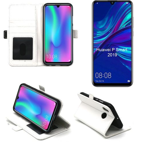 Huawei P Smart 2019 : Housse Protection Portefeuille Blanche À Rabat Avec Porte Cartes - Etui Folio Coque Silicone Antichoc Smartphone Psmart 2019 - Accessoires Pochette Case ¿