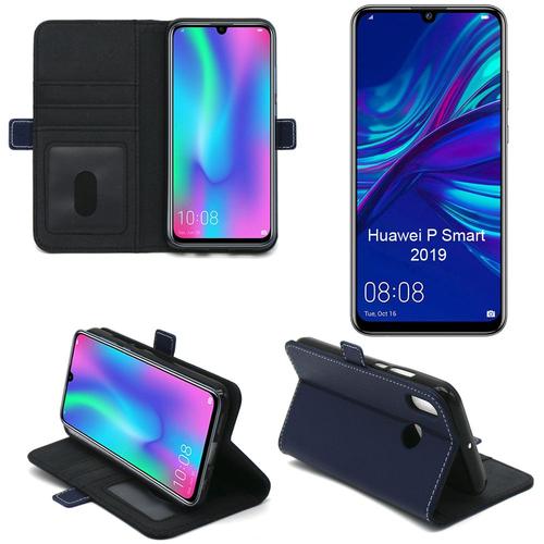 Huawei P Smart 2019 : Housse Protection Portefeuille Bleue À Rabat Avec Porte Cartes - Etui Folio Coque Silicone Antichoc Smartphone Psmart 2019 - Accessoires Pochette Case ¿