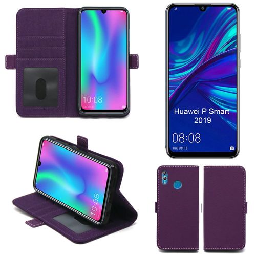 Huawei P Smart 2019 : Housse Protection Portefeuille Violette À Rabat Avec Porte Cartes - Etui Folio Coque Silicone Antichoc Smartphone Psmart 2019 - Accessoires Pochette Case ¿