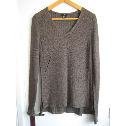 Pull Long Léger H&m 36 38 Kaki Ajouré