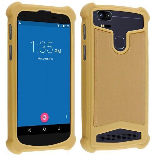 Lg G6 Plus Coque Arrière Contours En Silicone Façon Cuir Gold Anti-Chocs By Wi®