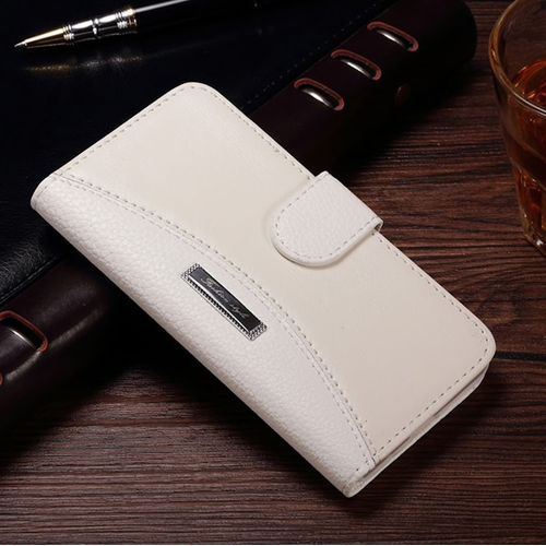 Etui Folio A Rabat Samsung Galaxy S6 Blanc Grainé Eco-Cuir (Pu)