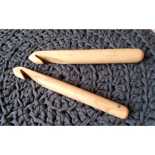 Crochet Géant En Bois 100% Naturel 20 Mm Super Grosse Laine - Longueur 20 Cm