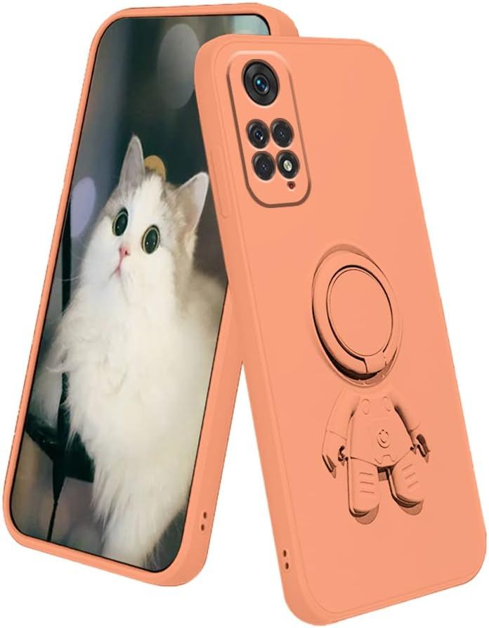 Compatible Avec Coque Xiaomi Redmi Note 11s Silicone Motif Avec Anneau, Coque Xiaomi Redmi Note 11 Astronaute Antichoc Ultra Mince Etui De Protection Case Orange