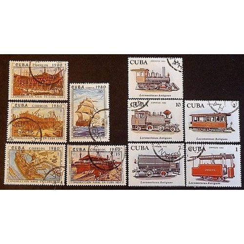 Cuba Oblitéré Y Et T N° 2208 Et + Lot De 10 Timbres De 1980 Bateaux Et Trains