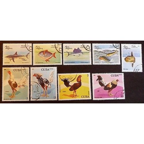 Cuba Oblitéré Y Et T N° 2243 Et + Lot De 9 Timbres De 1981 Poissons Et Coqs De Combat