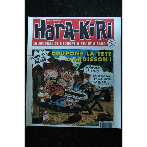 Hara Kiri Hebdo 4 Rare * 1993 * Le Journal De L'europe À Feu Et À Sang * Coupons La Tête À Ardisson !