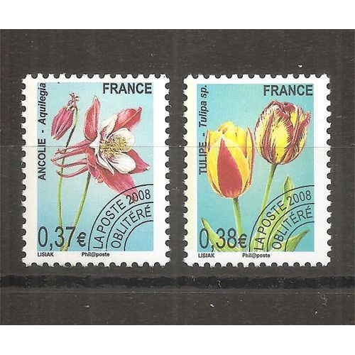 Préos 253 - 254 (2008) Préoblitérés Ancolie 0e37 - Tulipe 0e38 N** (6138)