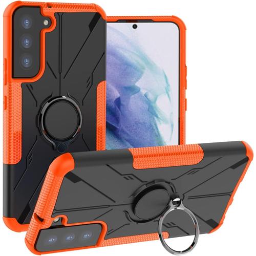 Coque Pour Samsung Galaxy S21 Fe, Double Couche Renforcée Défense Armure Housse Avec Béquille Antichoc Bumper Protection Etui Pour Samsung Galaxy S21 Fe.Jj Orange