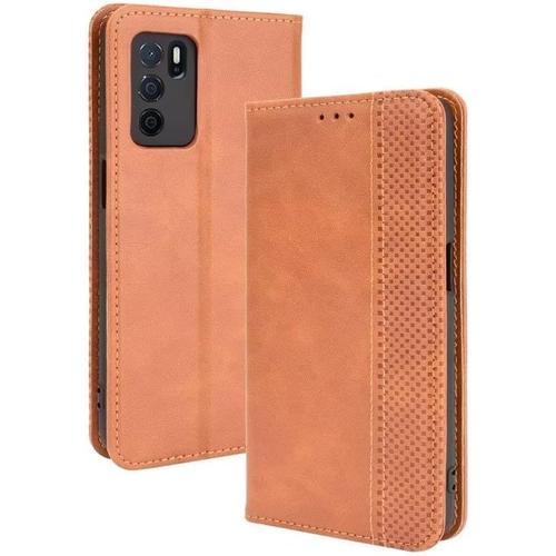 Coque Pour Oppo A16/Oppo A16s/Oppo A54s 6.52"" Inches , Etui Flip Folio En Cuir Pu Avec Interrupteur Magnétique, 3 Fentes Pour Cartes 1 Portefeuille Housse-Marron