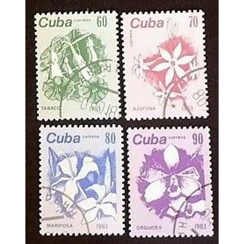 Cuba Oblitéré Y Et T N° 2474 À 2477 Lot De 4 Timbres De 1983 Fleurs (Série Complète)