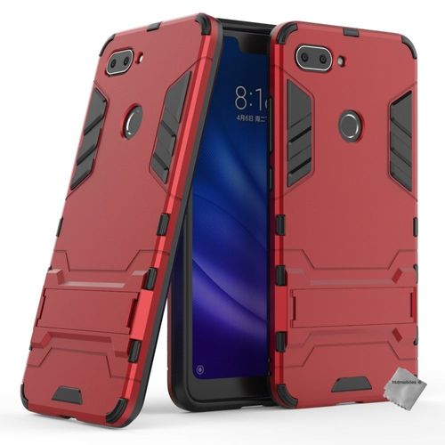 Housse Etui Coque Rigide Anti Choc Pour Xiaomi Mi 8 Lite + Verre Trempe - Rouge