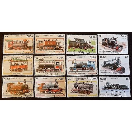 Cuba Oblitéré Lot De 12 Timbres De 1996 Trains