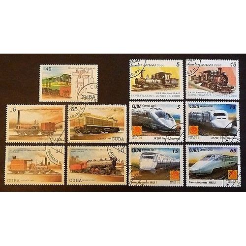 Cuba Oblitéré Lot De 11 Timbres De 1993-2001 Trains