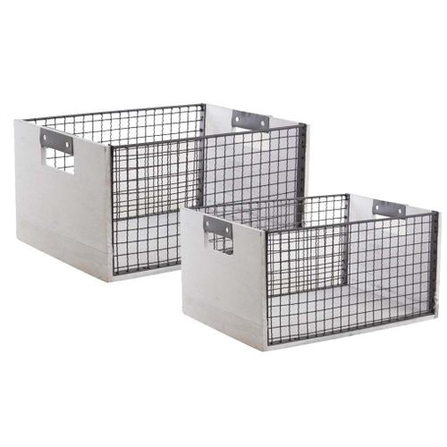Corbeilles De Rangement En Bois Vieilli Et Métal (Lot De 2)
