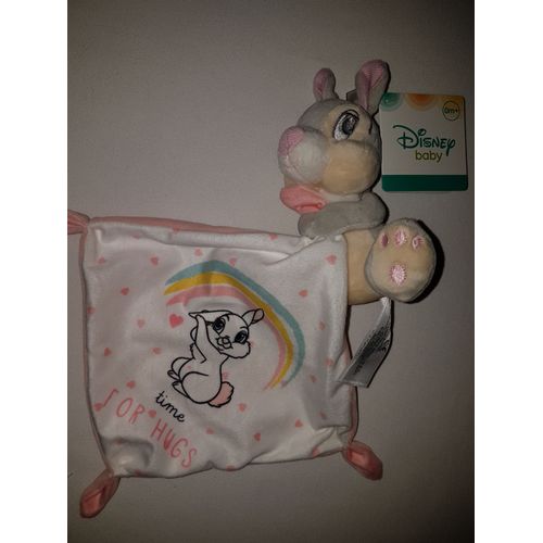 Doudou Lapin Gris Miss Bunny Disney Baby Mouchoir Rose Blanc Coeurs Time For Hugs Simba Toys Benelux