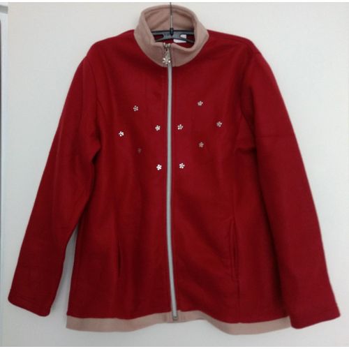 Veste Rouge À Strass Fleurs. Imitation Polaire. Nathalie Andersen Pour Damart. Polyester. Taille 42 / 44