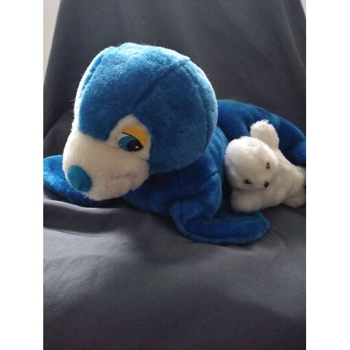 Doudou Peluche Otarie Phoque Bleu Avec Son Bebe Blanc Sandy Rakuten