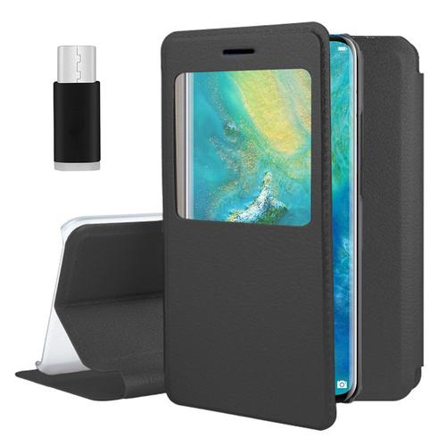 Housse A? Fenêtre Pour Huawei Mate 20 Pro 6.39" S-View Fonction - Noir + 1 Adaptateur Micro Usb 2.0 Câble À Usb 3.1 Type-C - Noir