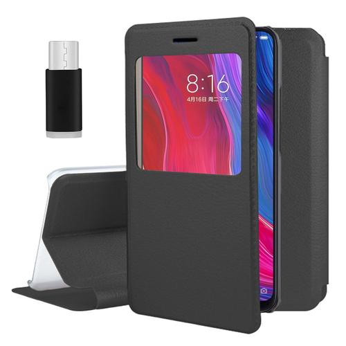 Housse A? Fenêtre Pour Xiaomi Mi 8/ Xiaomi Mi8 6.21" S-View Fonction - Noir + 1 Adaptateur Micro Usb 2.0 Câble À Usb 3.1 Type-C - Noir