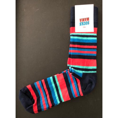 Happy Socks - Chaussettes À Motif Rayures Multicolores - Coton - Taille : 41 - 46 - Neuves - Réf : Hsmst01-6000