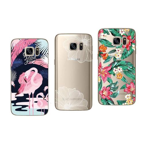 3 Coques Compatibles Samsung Galaxy S7 Gel Souple Incassable Résistant Antichoc Impression Motif Fantaisie Durable (Pack#2)