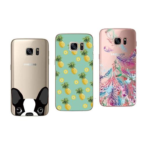 3 Coques Compatibles Samsung Galaxy S7 Gel Souple Incassable Résistant Antichoc Impression Motif Fantaisie Durable (Pack#4)