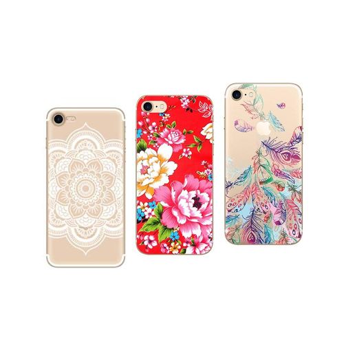 3 Coques Compatibles Iphone 7 Gel Souple Incassable Résistant Antichoc Impression Motif Fantaisie Durable (Pack#1)