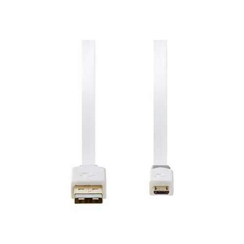 Nedis - Câble USB - USB (M) pour Micro-USB Type B (M) - USB 2.0 - 1 m - moulé, plat - blanc
