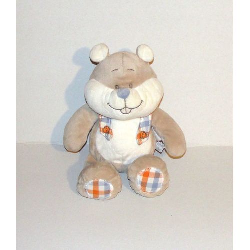 Castor Charlie Noukies Doudou Peluche Ecureuil Marmotte A Bretelles 27 Cm