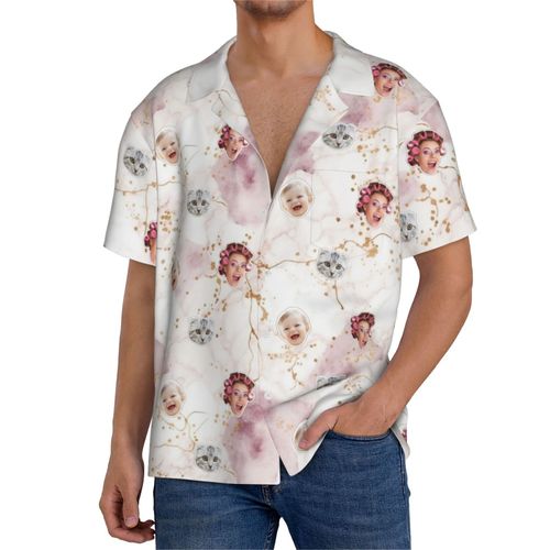 Chemises Hawaïennes Pour Hommes Personnalisées Marbre Violet Or Rose 13 Estivale À Manches Courtes Avec Photo De Votre Animal Compagnie, De Votre Bébé Ou Sur La Plage Cuba
