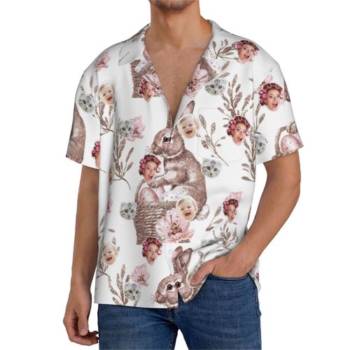 Chemises Hawaïennes Pour Hommes Personnalisées Jour De Pâques À Paillettes Roses 9 Estivale À Manches Courtes Avec Photo De Votre Animal Compagnie, De Votre Bébé Ou Sur La Plage Cuba