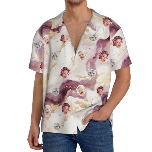 Chemises Hawaïennes Pour Hommes Personnalisées Marbre Violet Or Rose 1 Estivale À Manches Courtes Avec Photo De Votre Animal Compagnie, De Votre Bébé Ou Sur La Plage Cuba