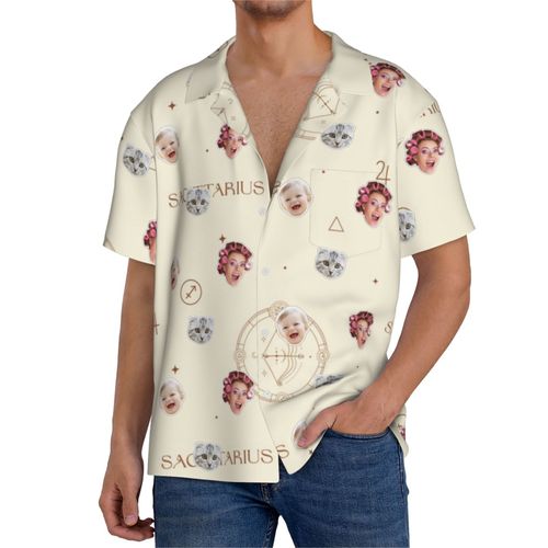Chemises Hawaïennes Pour Hommes Personnalisées Zodiaque Et Horoscope 39 Estivale À Manches Courtes Avec Photo De Votre Animal Compagnie, De Votre Bébé Ou Sur La Plage Cuba
