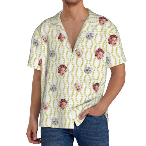 Chemises Hawaïennes Pour Hommes Personnalisées Aquarelle Fleurs Et Feuilles7 Estivale À Manches Courtes Avec Photo De Votre Animal Compagnie, De Votre Bébé Ou Sur La Plage Cuba