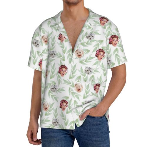 Chemises Hawaïennes Pour Hommes Personnalisées Aquarelle Fleurs Et Feuilles4 Estivale À Manches Courtes Avec Photo De Votre Animal Compagnie, De Votre Bébé Ou Sur La Plage Cuba
