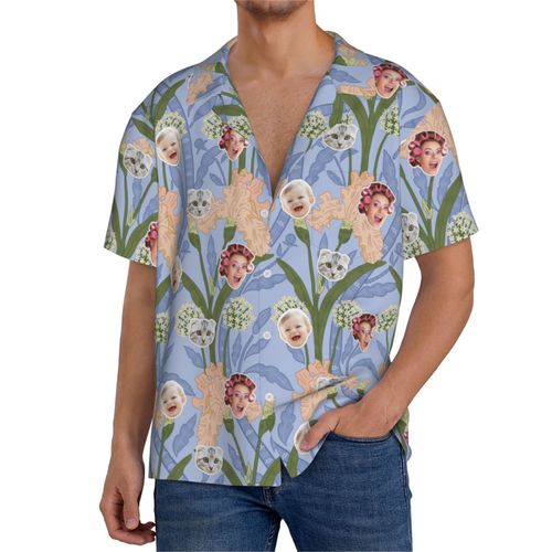 Chemises Hawaïennes Pour Hommes Personnalisées Pastel Inspiré De William Morris 9 Estivale À Manches Courtes Avec Photo De Votre Animal Compagnie, De Votre Bébé Ou Sur La Plage Cuba