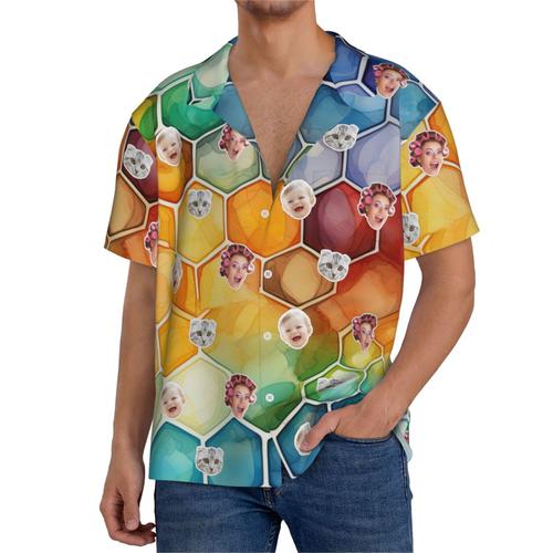 Chemises Hawaïennes Pour Hommes Personnalisées Modèles Sans Couture En Nid D'abeille Aquarelle 7 Estivale À Manches Courtes Avec Photo De Votre Animal Compagnie, De Votre Bébé Ou Sur La Plage Cuba