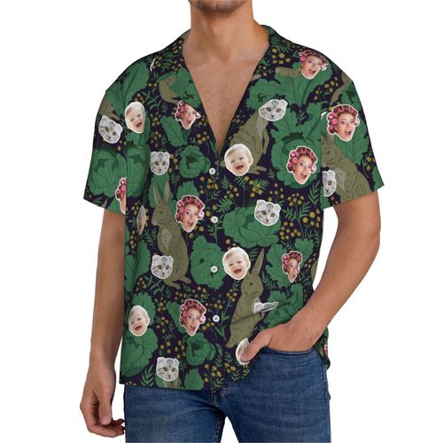 Chemises Hawaïennes Pour Hommes Personnalisées Modèles De Jardin Inspirés De William Morris 13 Estivale À Manches Courtes Avec Photo De Votre Animal Compagnie, De Votre Bébé Ou Sur La Plage Cuba