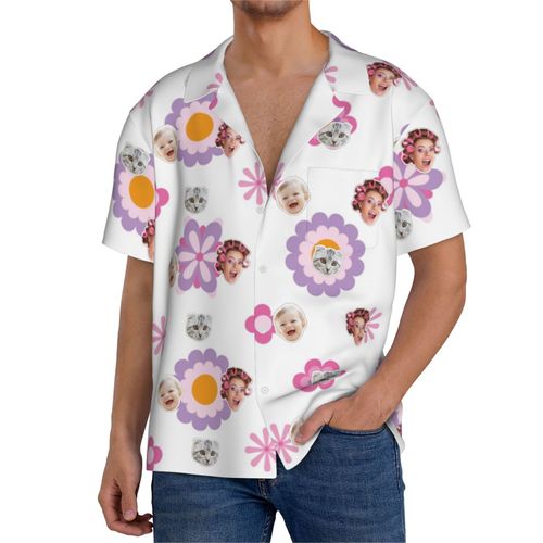 Chemises Hawaïennes Pour Hommes Personnalisées Y2k Esthétique Années 90 5 Estivale À Manches Courtes Avec Photo De Votre Animal Compagnie, De Votre Bébé Ou Sur La Plage Cuba
