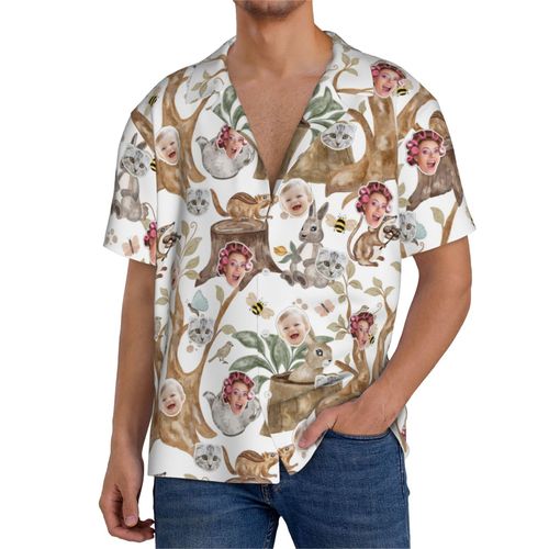 Chemises Hawaïennes Pour Hommes Personnalisées Promenade Dans Les Bois3 Estivale À Manches Courtes Avec Photo De Votre Animal Compagnie, De Votre Bébé Ou Sur La Plage Cuba