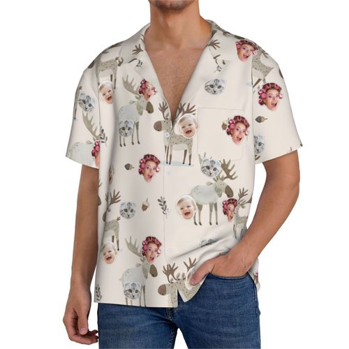 Chemises Hawaïennes Pour Hommes Personnalisées Ensemble De Motifs Sans Couture Pour Animaux Des Bois 1 Estivale À Manches Courtes Avec Photo De Votre Animal Compagnie, Votre Bébé Ou Sur La Plage