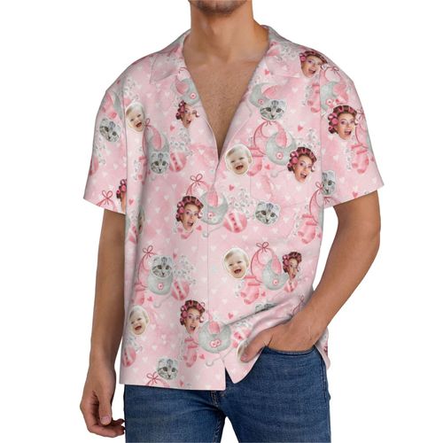 Chemises Hawaïennes Pour Hommes Personnalisées Aquarelle C'est Une Fille 1 Estivale À Manches Courtes Avec Photo De Votre Animal Compagnie, De Votre Bébé Ou Sur La Plage Cuba