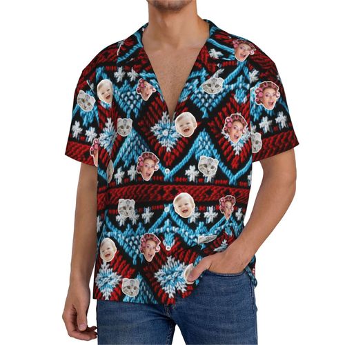 Chemises Hawaïennes Pour Hommes Personnalisées Broderie Occidentale 12 Estivale À Manches Courtes Avec Photo De Votre Animal Compagnie, De Votre Bébé Ou Sur La Plage Cuba