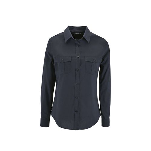 Chemise Femme Manches Longues Retroussables - 02764 - Bleu Marine