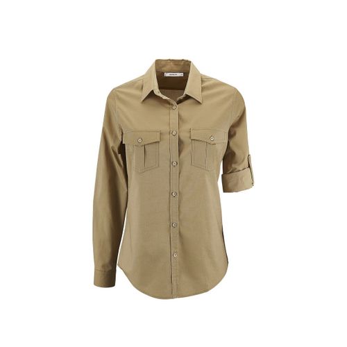 Chemise Femme Manches Longues Retroussables - 02764 - Beige